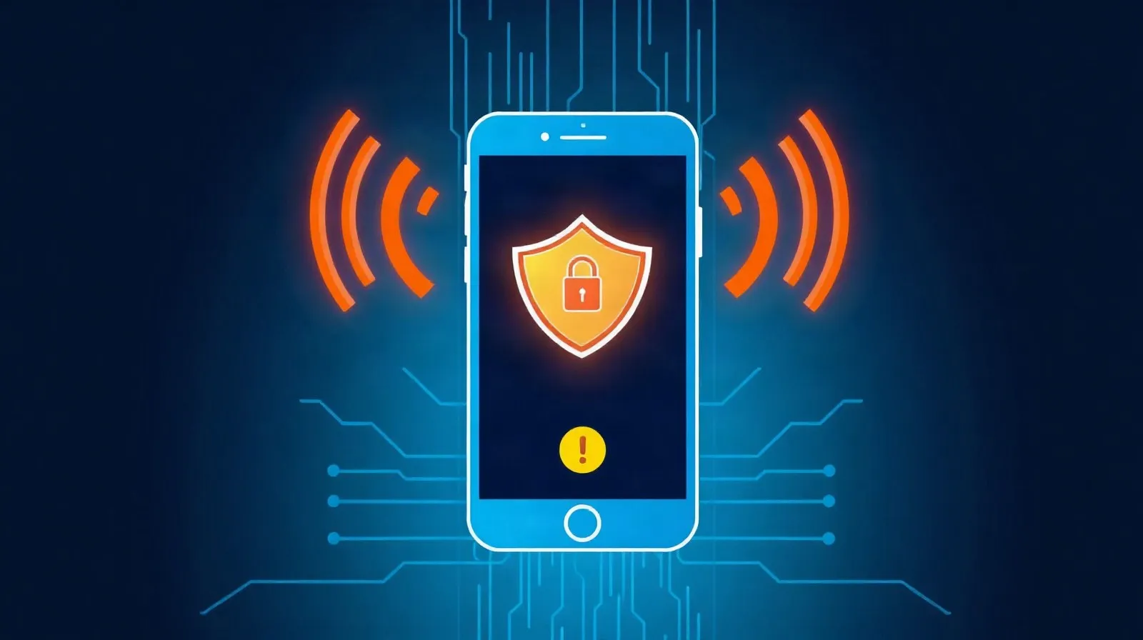 Ilustración abstracta de un teléfono con un escudo digital que simboliza la detección de estafas telefónicas