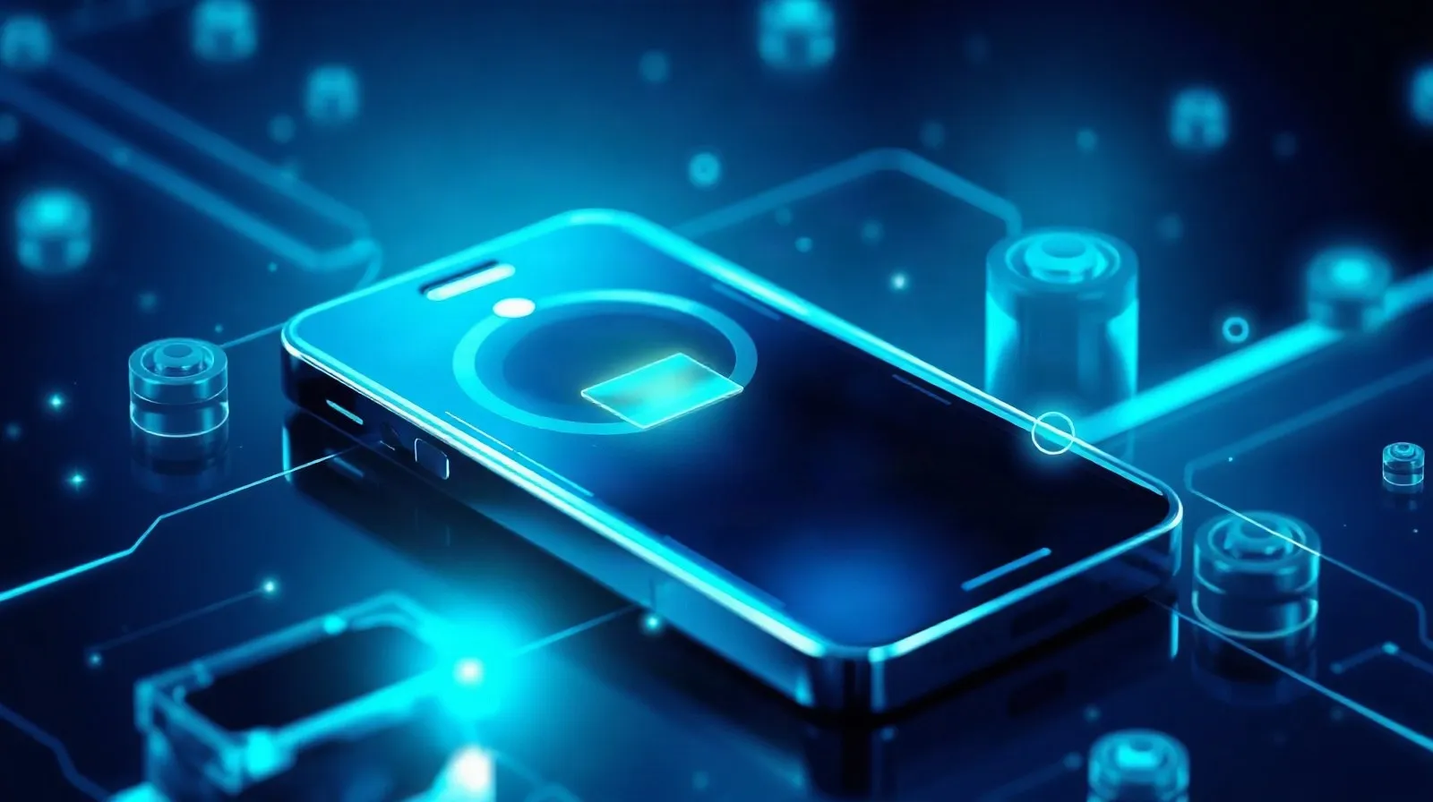 Ilustración abstracta que representa baterías de gran capacidad y cámaras de smartphones de última generación
