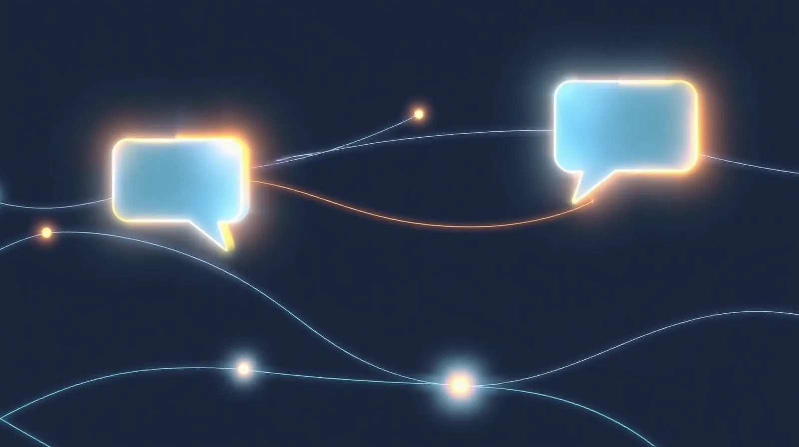 Ilustración abstracta de líneas de luz formando burbujas de chat que representan conversaciones ilimitadas con inteligencia artificial
