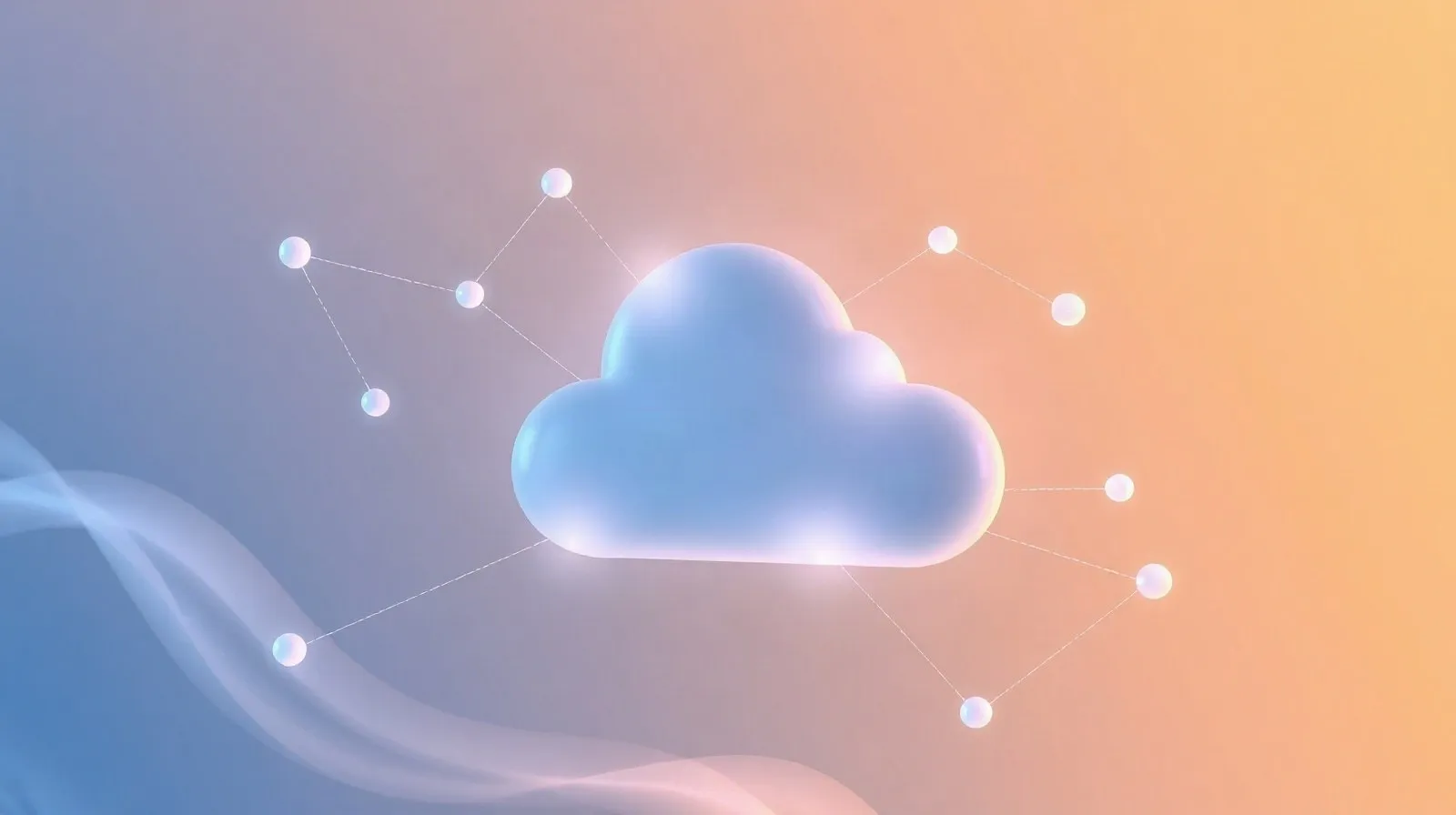 Ilustración abstracta de nodos y flujos de datos conectados representando la integración entre inteligencia artificial y computación en la nube