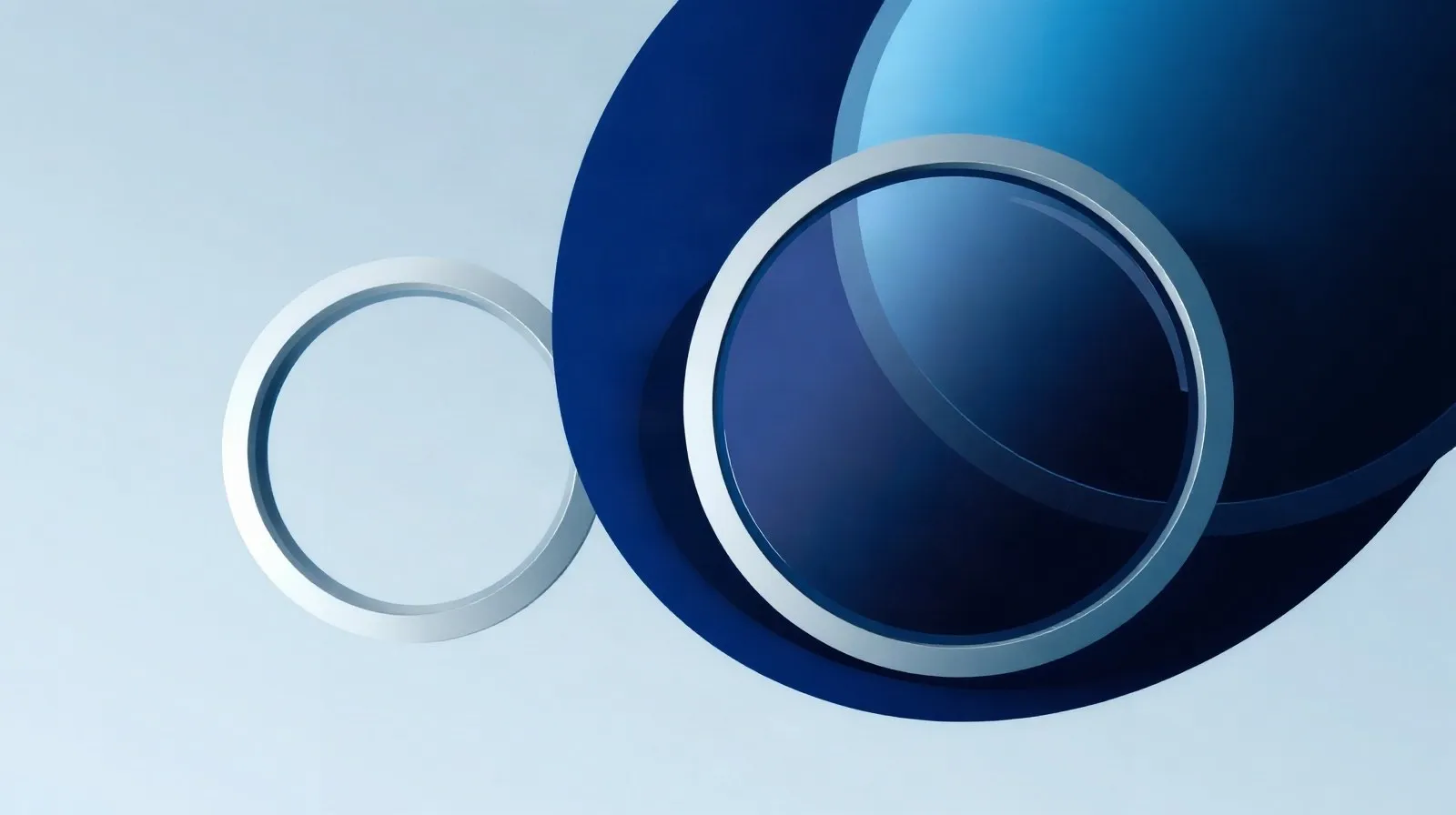 Ilustración abstracta de lentes de cámara superpuestas en tonos plateados y azules representando tecnología fotográfica avanzada