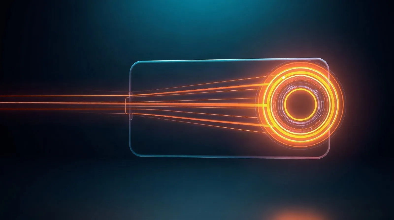 Ilustración abstracta de un teléfono inteligente de gama alta con luces que simbolizan batería y cámara