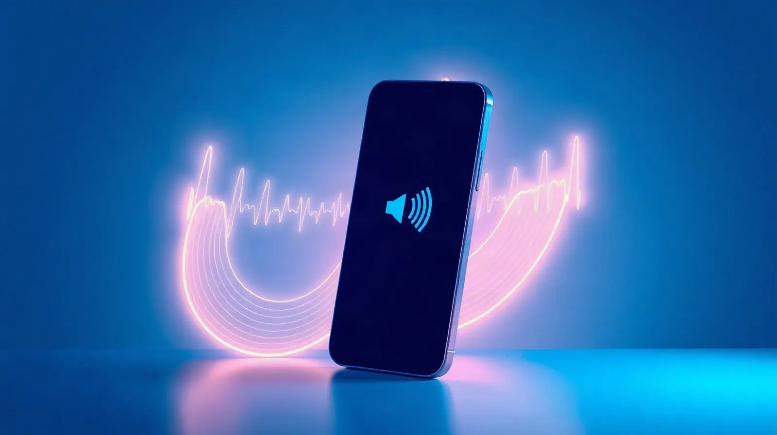 Ilustración abstracta de un teléfono inteligente con ondas de sonido representando una llamada gestionada por inteligencia artificial