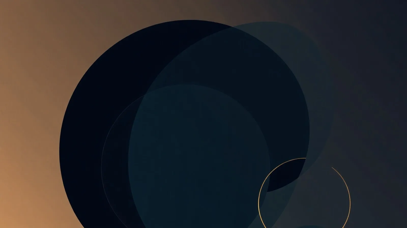 Ilustración abstracta de un reloj inteligente con formas circulares en tonos oscuros y dorados