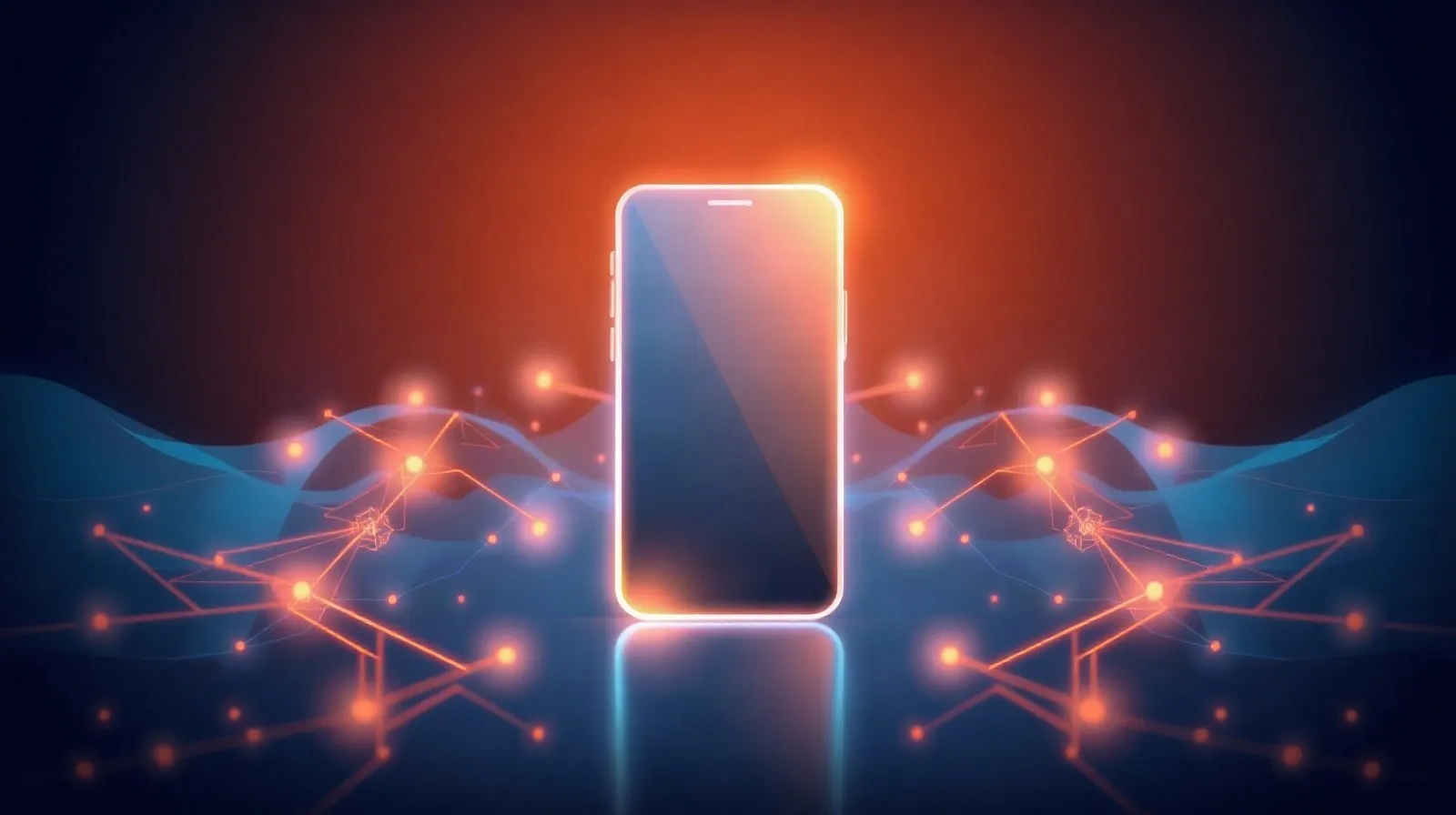 Ilustración abstracta que representa el lanzamiento de un smartphone de gama alta con luces y formas geométricas