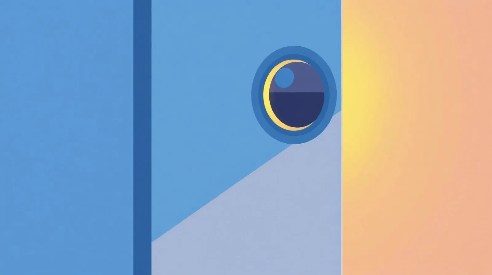 Ilustración abstracta de una mirilla de puerta convertida en cámara inteligente con luz azul