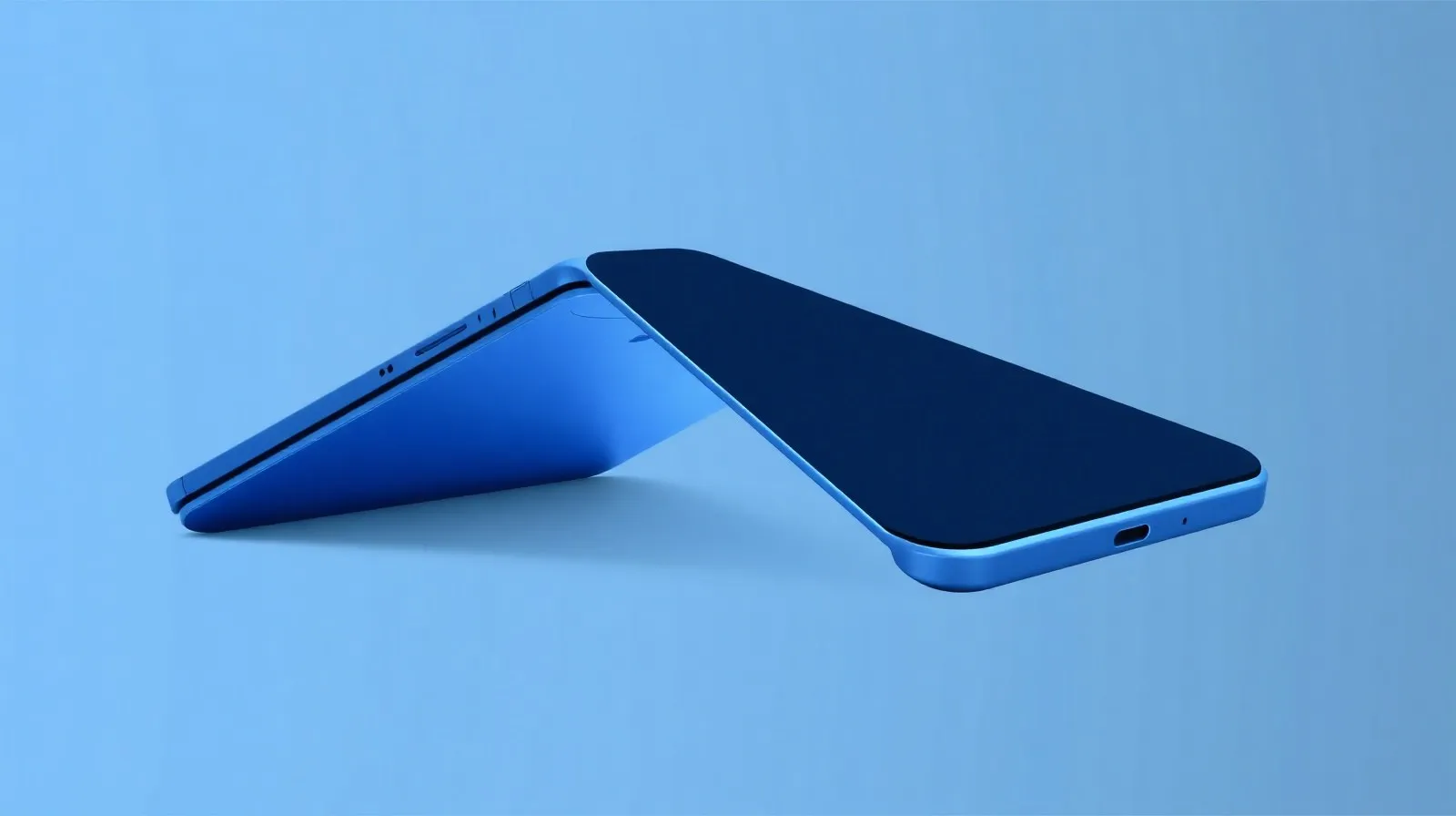 Ilustración abstracta de un teléfono plegable representando el aumento de producción de Samsung