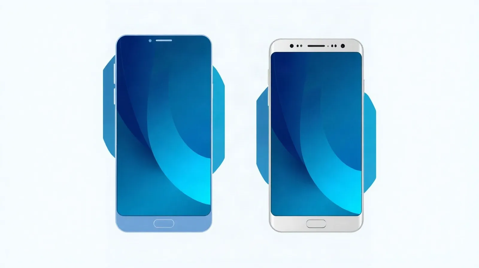 Ilustración abstracta que representa la comparación entre dos generaciones de teléfonos inteligentes