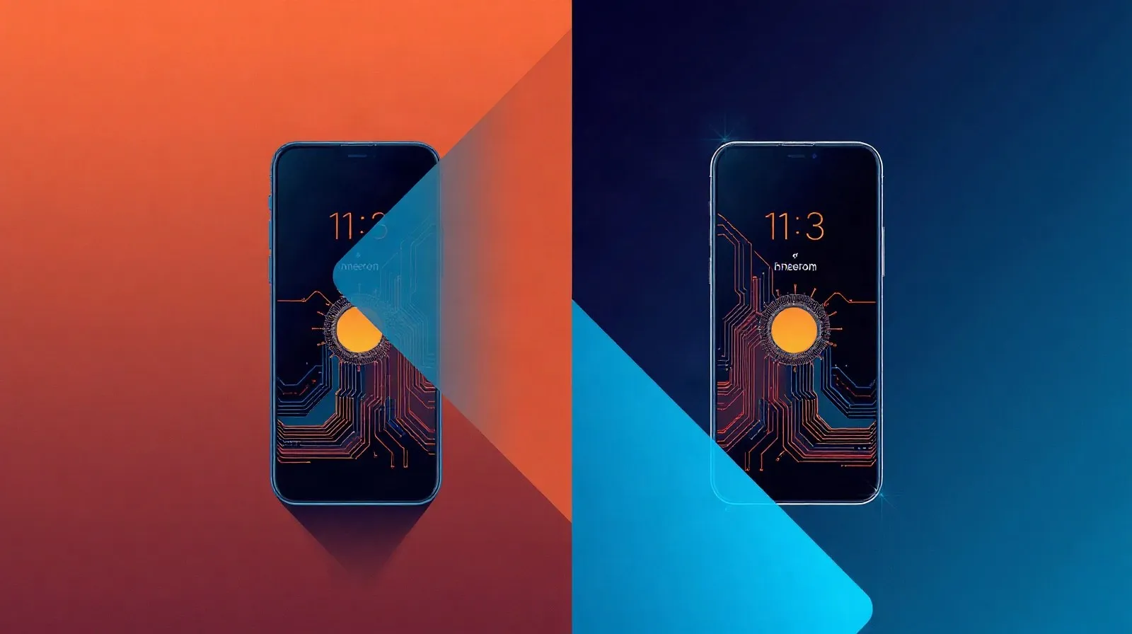 Ilustración abstracta que representa la comparación entre dos generaciones de un smartphone de gama alta