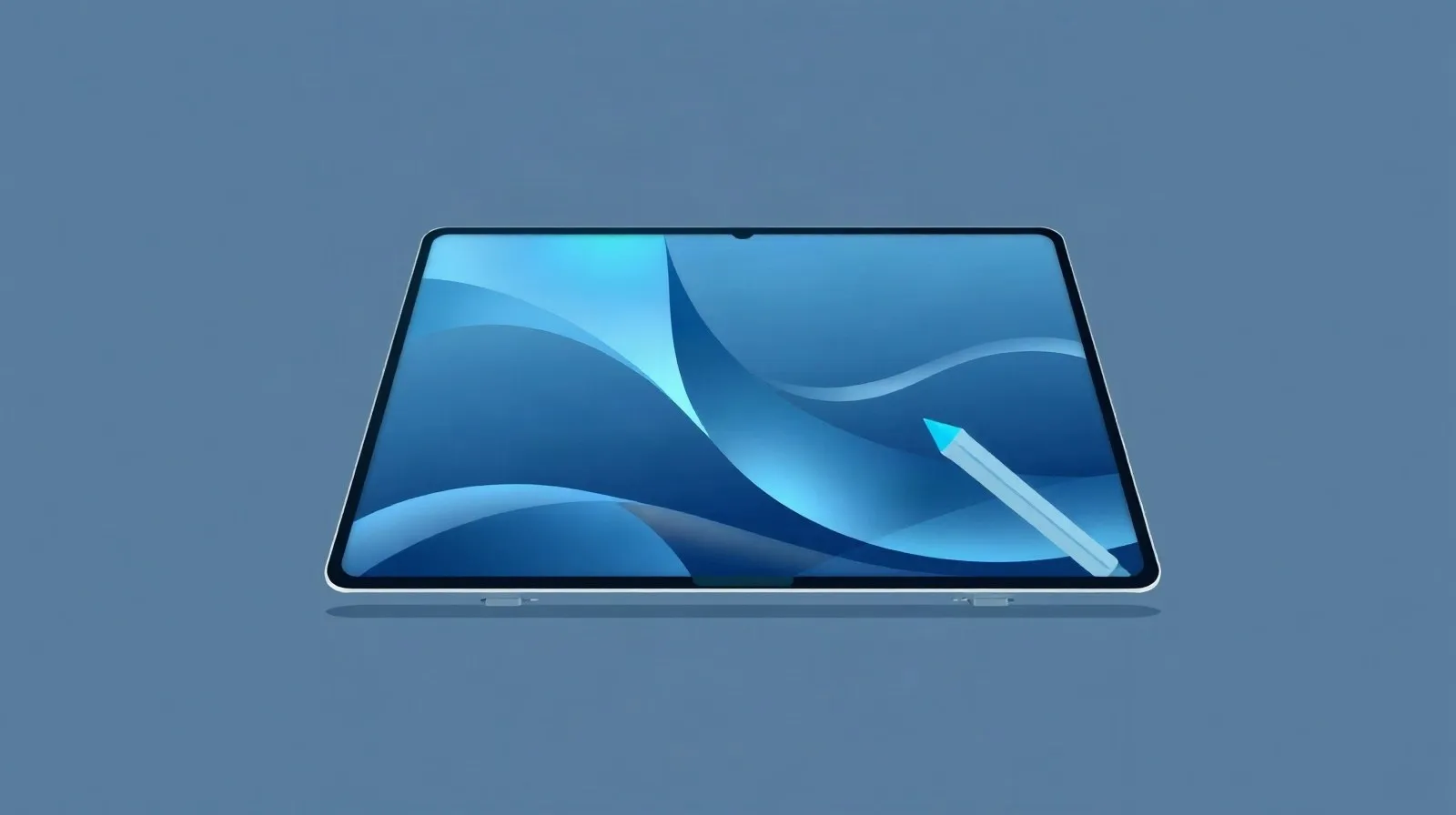 Ilustración abstracta de una tablet profesional con pantalla grande y elementos gráficos que simbolizan productividad y creatividad digital