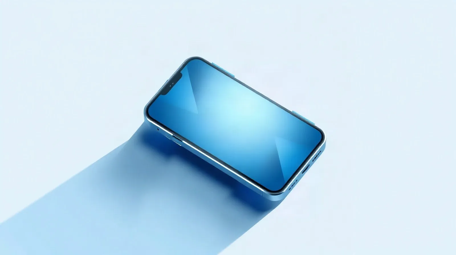 Ilustración abstracta de un teléfono plegable con formas geométricas y tonos azules y plateados