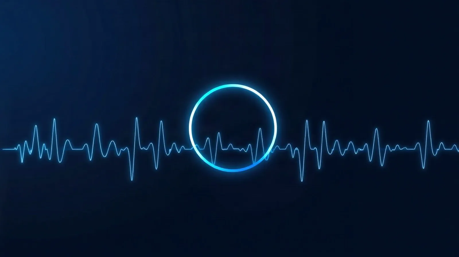 Ilustración abstracta de un anillo luminoso azul y verde sobre fondo oscuro que evoca el monitoreo del sueño y la respiración