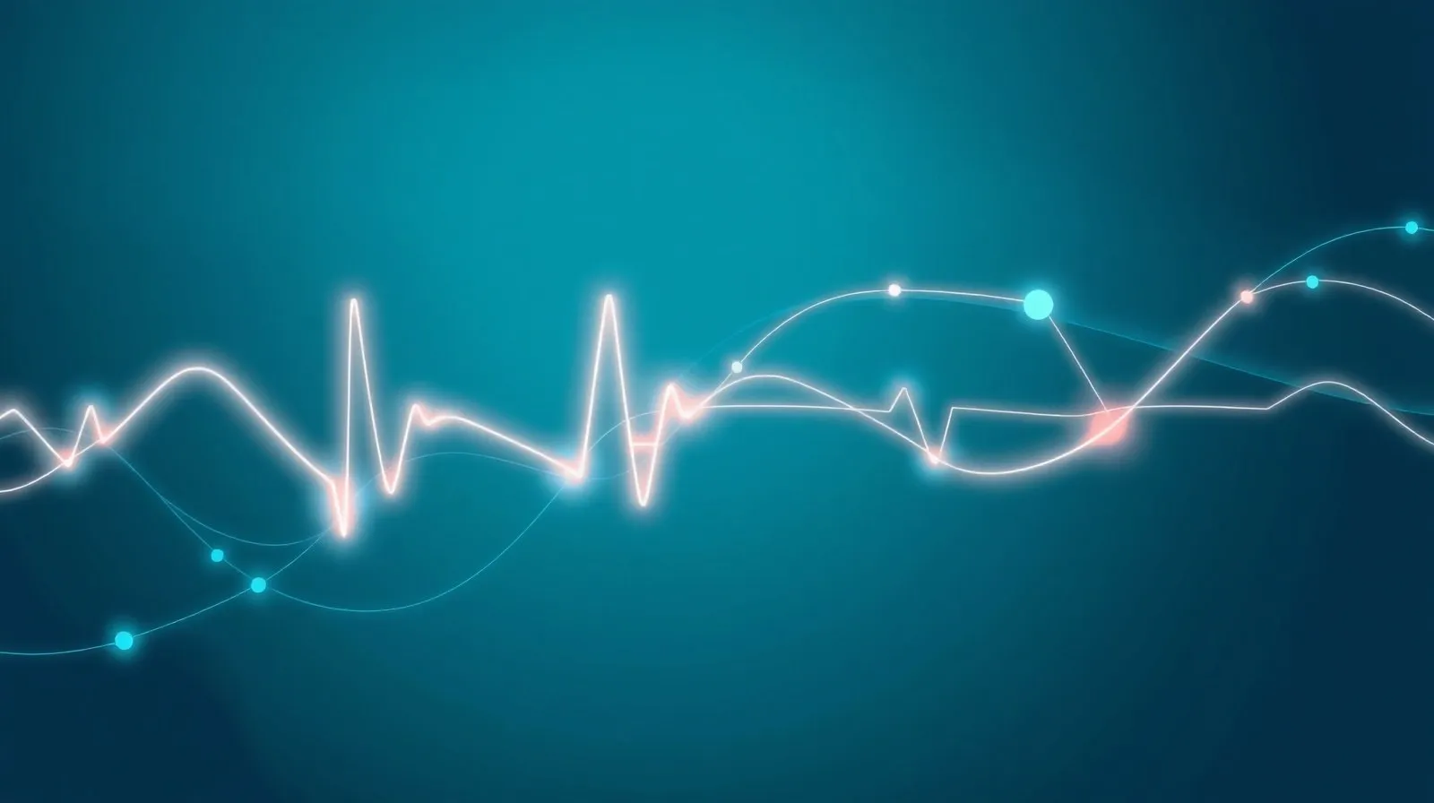 Ilustración abstracta de ondas de datos de salud y líneas de red neuronal en tonos azules