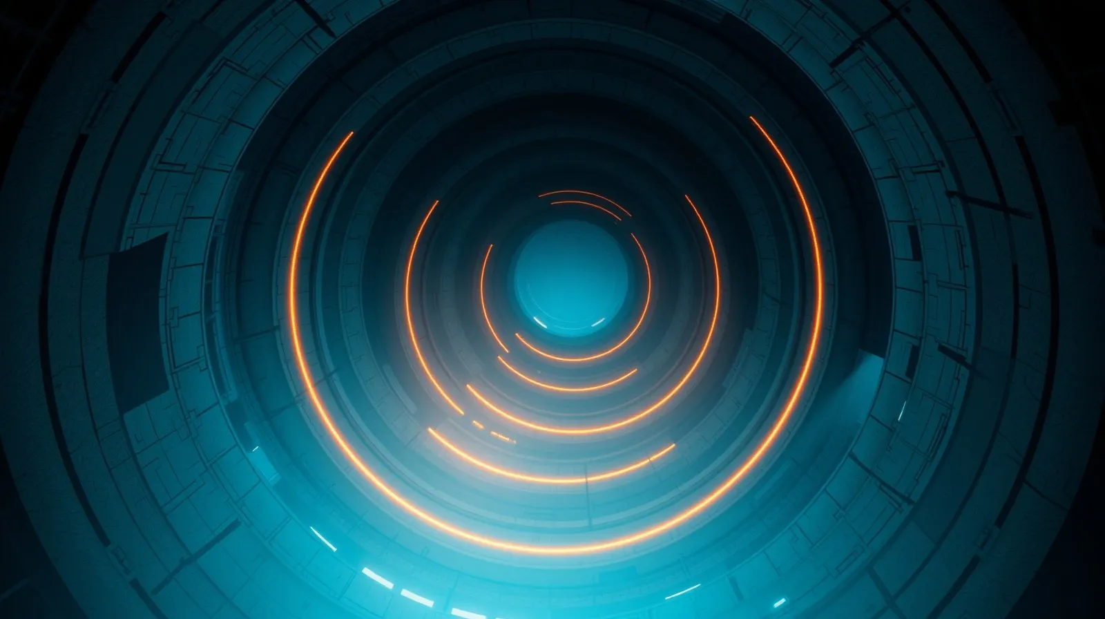 Ilustracion abstracta de un silo subterraneo futurista con niveles concentricos iluminados