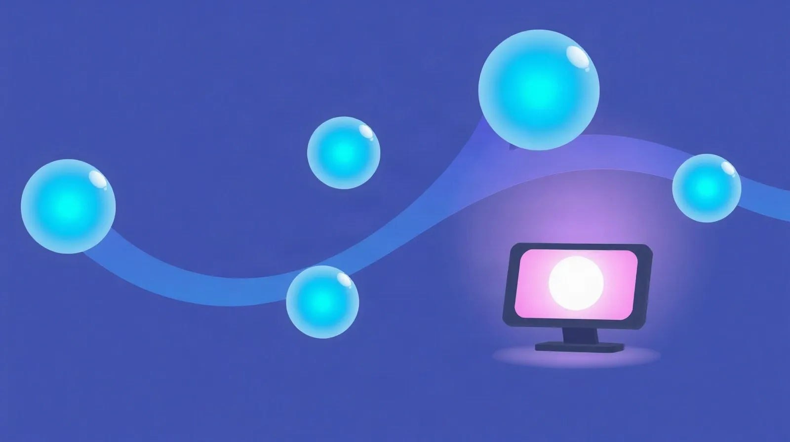 Ilustración abstracta de dispositivos inteligentes para el hogar con ondas de luz representando un asistente de voz con inteligencia artificial