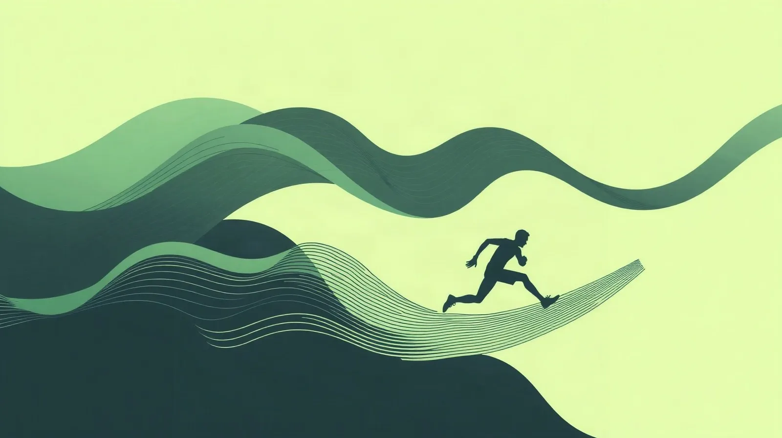 Ilustración abstracta de ondas sonoras combinadas con líneas de movimiento que evocan música y ejercicio