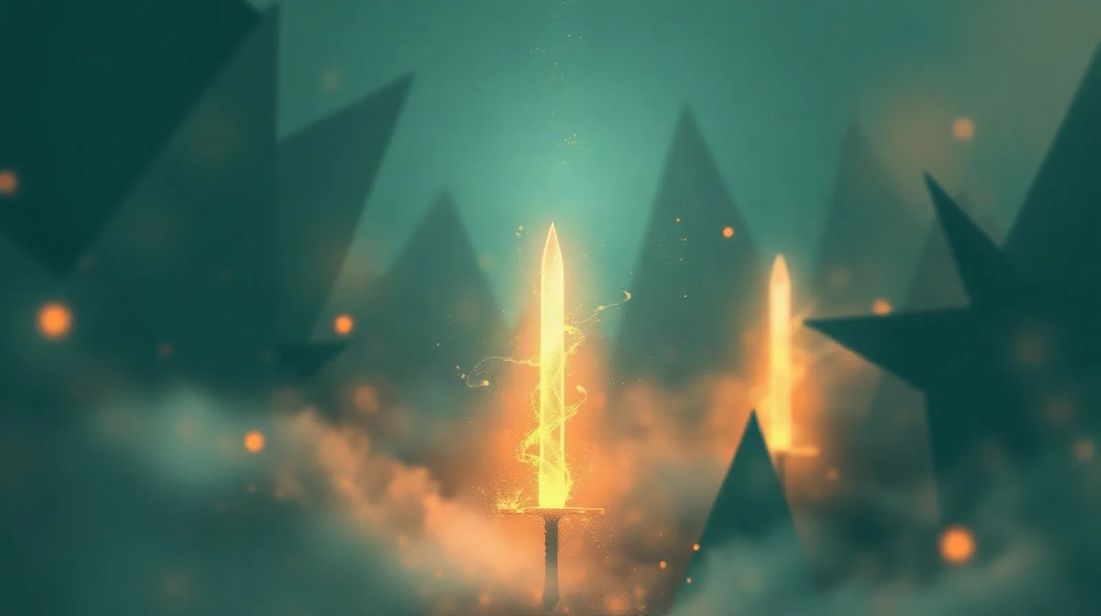 Ilustración abstracta que representa la remasterización de un videojuego de rol de fantasía con luces y niebla estilizada