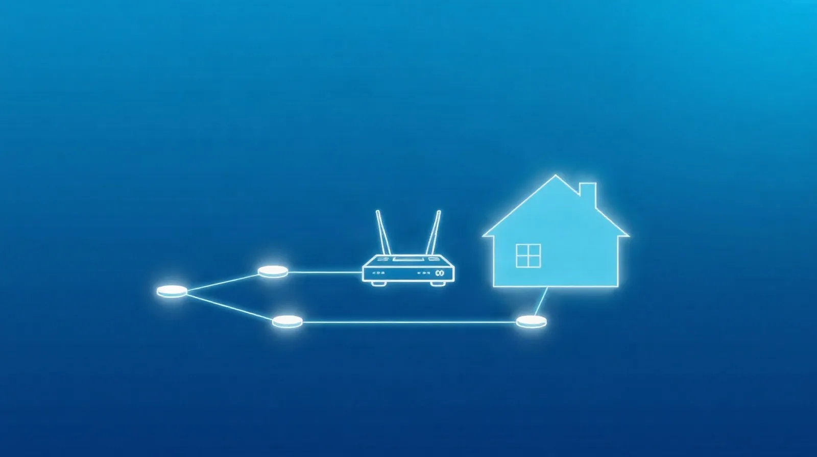 Ilustración abstracta de un hub de hogar inteligente conectado a cámaras y dispositivos mediante inteligencia artificial local