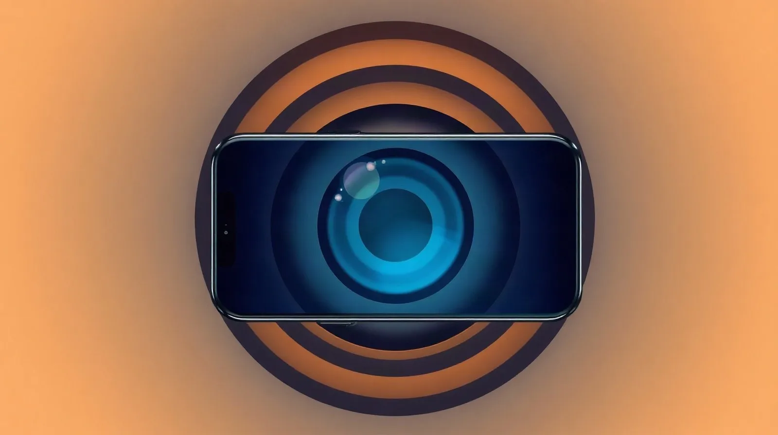 Ilustración abstracta de formas circulares tipo lente que representan la tecnología de cámara de un smartphone de gama alta
