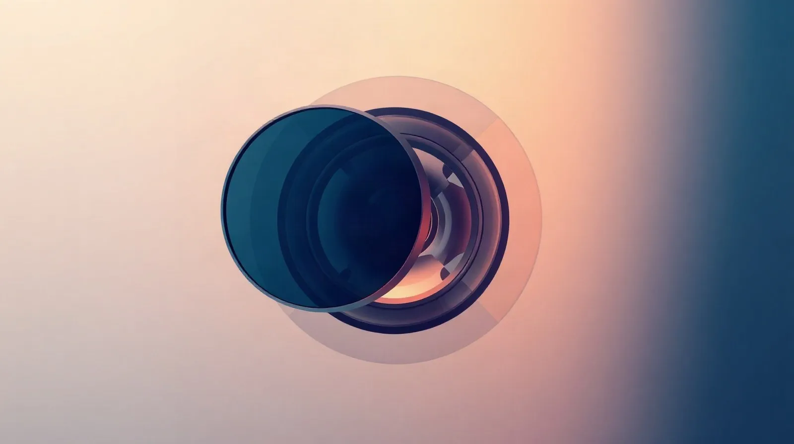 Ilustración abstracta de lentes y círculos superpuestos que representan la tecnología de zoom en cámaras de smartphones