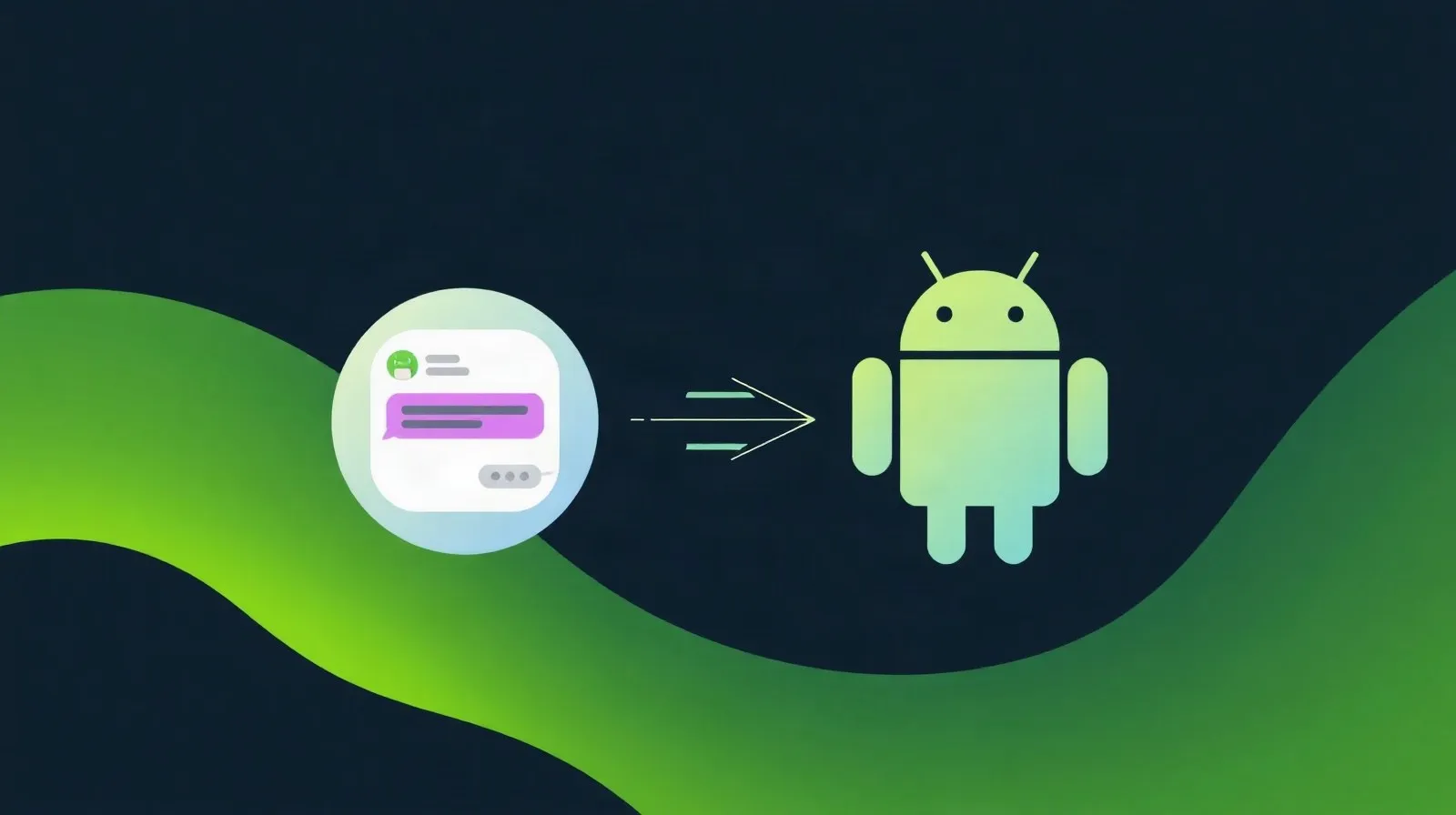 Ilustración abstracta que representa la transformación del diseño de una app de mensajería entre dos estilos de interfaz móvil