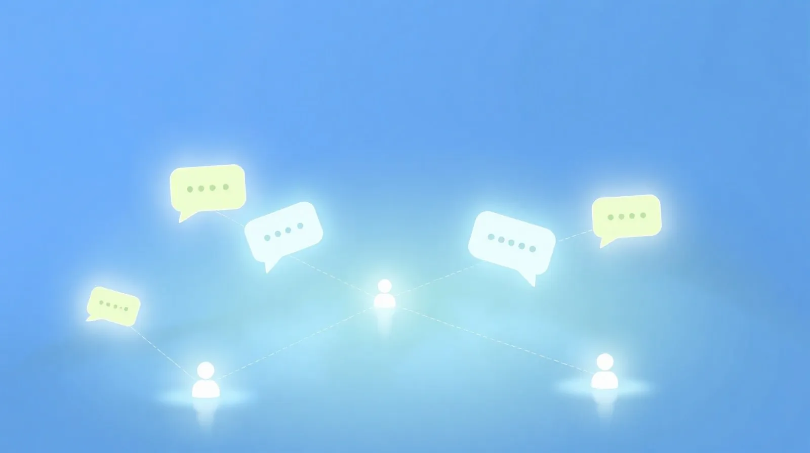Ilustración abstracta de burbujas de chat conectadas representando nuevas funciones de grupos en una app de mensajería