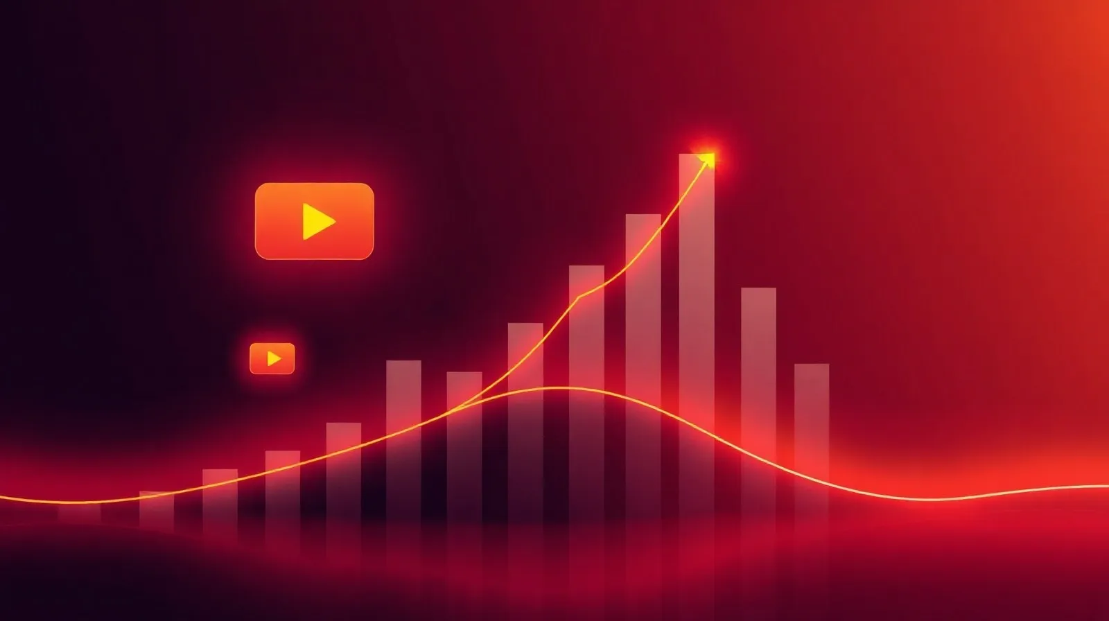 Ilustración abstracta de gráficos y pantallas superpuestas que representan el crecimiento y la monetización de contenido digital
